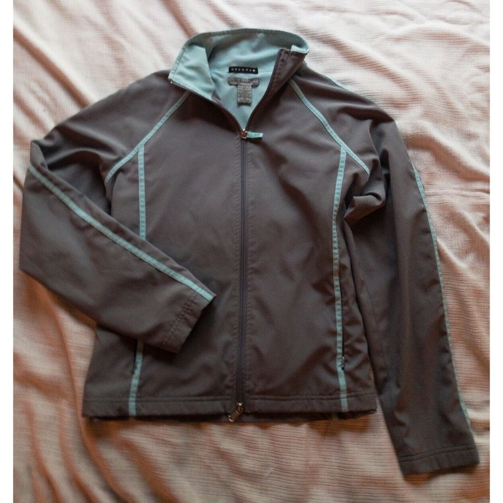 Oleg Cassini Sport Women’s Medium Full Zip Hooded Jacket Grey Zip Pockets
